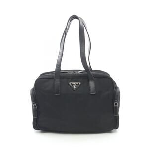 Prada black nylon top handle bag side zipper pockets